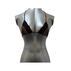 NWOT Edikted Lacey Animal Triangle Bikini Top Women’s XS Leopard Brown Black